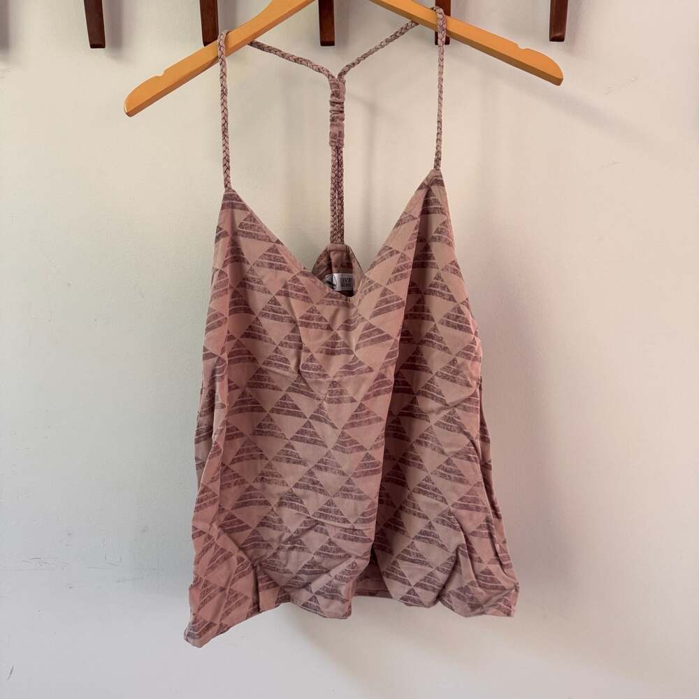 Carve Designs Women's taupe Braided Strap Geometric Print Tencel Tank Top size L
